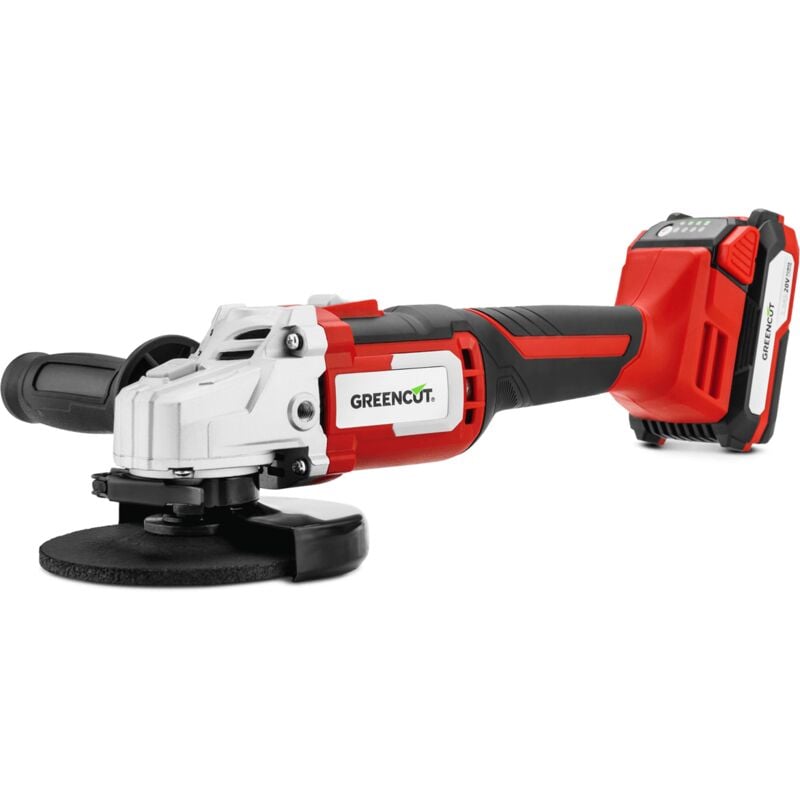 [JAMAIS UTILISÉ] Meuleuse d'angle sans fil 20V, avec disque 115-125mm, vitesse 7500rpm, batterie lithium 2.0Ah et chargeur rapide – Greencut AMG200L