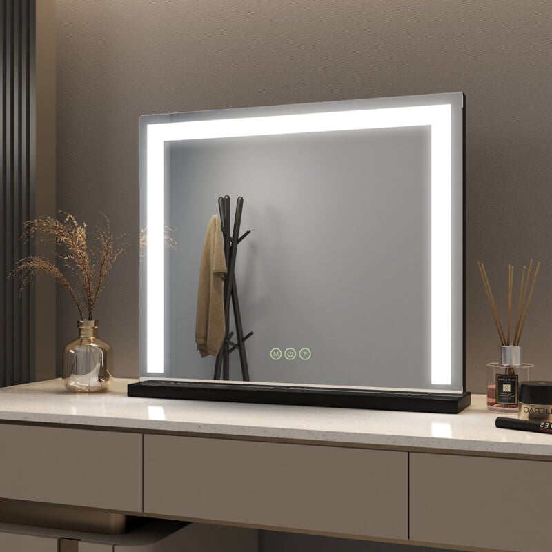 Jamais utilise] Meykoers Miroir de Maquillage led 60x52cm, Hollywood Maquillage miroir 3 Couleurs Gradable Miroir grossissant - Le noir
