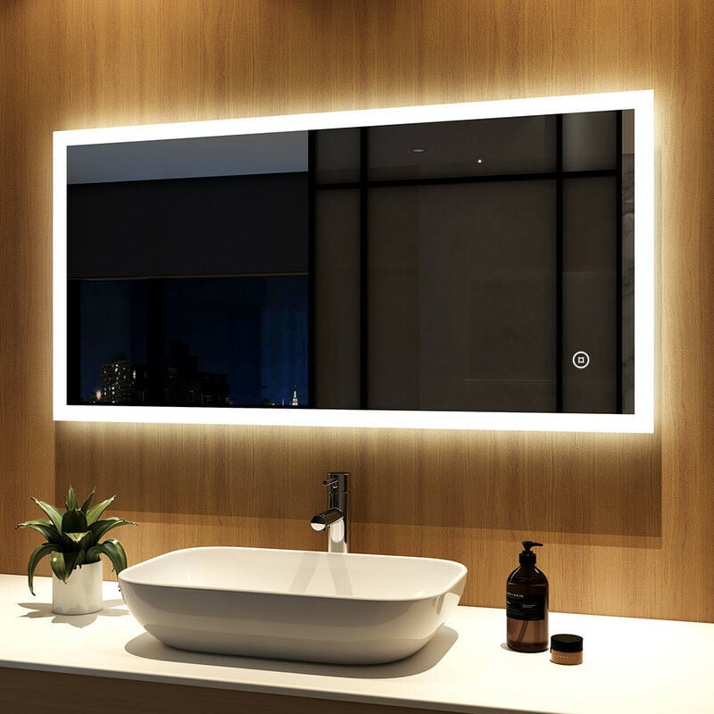 Meykoers - jamais utilise] Miroir Salle de Bain 120x60cm Miroir lumineux led, Miroir Cosmétiques Mural avec éclairage, Interrupteur Tactile - Blanc