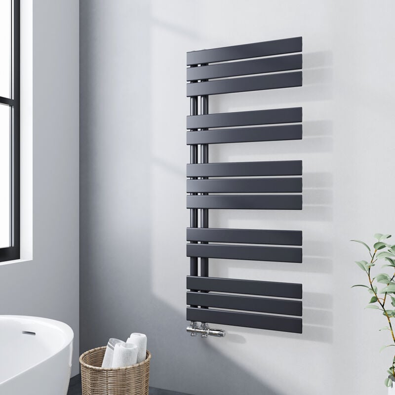 Jamais utilisé] Meykoers Radiateur Sèche-serviette eau chaude 1176x500mm sèche-serviettes, Lames plates ouverture latérale - Anthracite