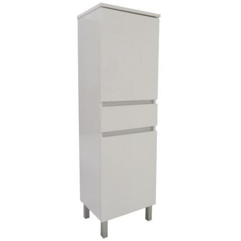 Ondee – Colonne à poser LANCELO 40cm – Meuble sous vasque blanc laqué brillant – H130 x P30 cm – 2 portes réversibles et 1 tiroir à fermeture progressive