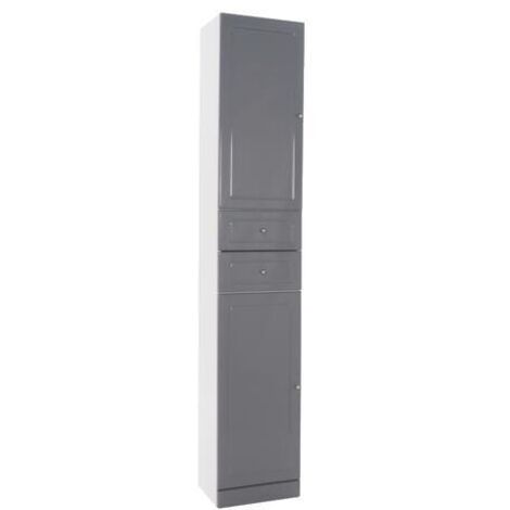Ondee – Colonne de rangement à poser TOLEDE 35cm – 2 portes réversibles – 2 tiroirs – PVC gris brillant – H188 x L35 x P28 cm – Livré en kit