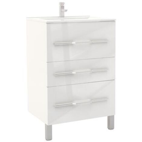 [JAMAIS UTILISE] ONDEE ZEN - Meuble de salle de bain à poser ALAN - L60cm - Blanc - Laqué brillant