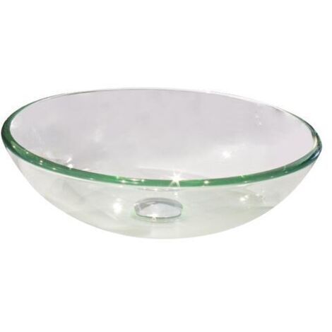 Ondee – Vasque ronde à poser 42cm – Verre trempé transparent – Sans trop plein – Pour salle de bain moderne