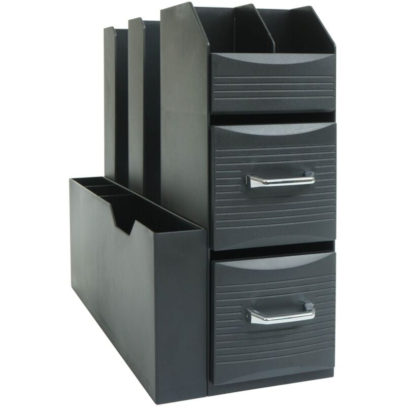 HHG - jamais utilisé] Organiseur de bureau 762, Tablette de bureau Porte-stylos Boîte de rangement avec 2 tiroirs et 7 compartiments, 29x14x33cm