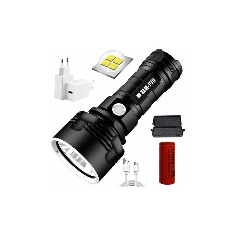 Jamais utilisé] p70 lampe torche, 30000-100000 lumens haute puissance led lampe de poche étanche ultra lumineuse, Lampe de poche XLM-P70 50W la plus