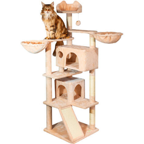 [JAMAIS UTILISÉ] PAITSY Arbre a chat, Griffoir pour chat, 1 Perchoir, 2 Niches, 1 Hamac, Balles, Colonnes en Sisal, Peluche, Multi-niveaux Tour, Hauteur 165 cm, beige