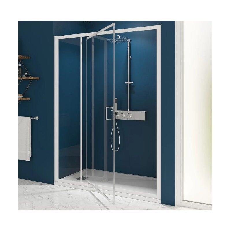Paroi de Douche Kinedo Smart Express Porte Pivotante + 1 Fixe Réversible 120x190cm Verre Transparent Blanc - PA1905BTNE