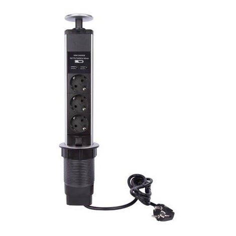 [JAMAIS UTILISE] Perel Pop-Up Power Block Avec 3 Prises - 2 X Usb - Mise à la terre
