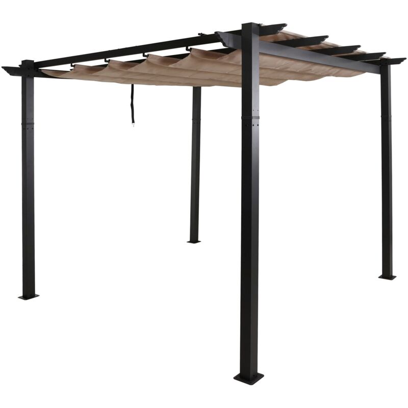 Jamais utilisé] Pergola en aluminium HHG 024, pavillon de jardin Pavillon de jardin, structure stable de 8cm toit coulissant UV50+ 3x3m, crème-beige