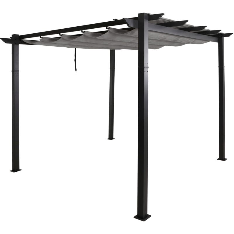 [JAMAIS UTILISÉ] Pergola en aluminium HHG-024, pavillon de jardin Pavillon de jardin, structure stable de 8cm toit coulissant UV50+ 3x3m, gris