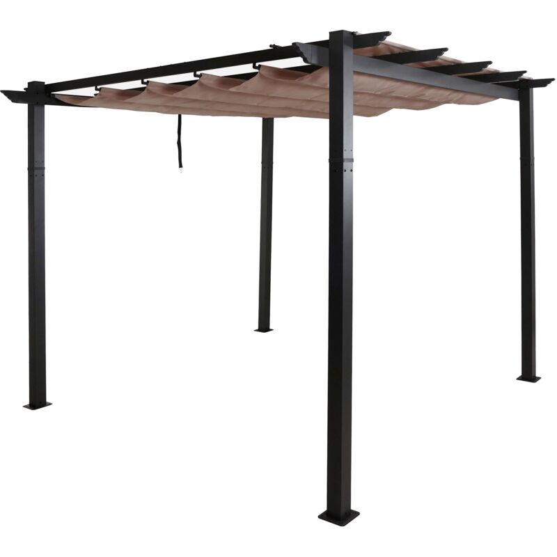Jamais utilisé] Pergola en aluminium HHG 024, pavillon de jardin Pavillon de jardin, structure stable de 8cm toit coulissant UV50+ 3x3m, taupe