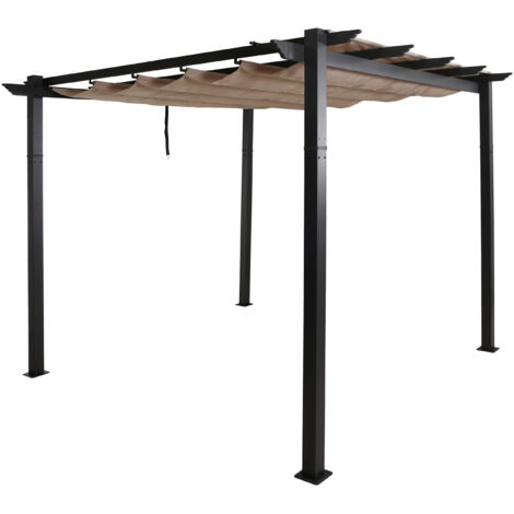 [JAMAIS UTILISÉ] Pergola en aluminium HHG-024, pavillon de jardin, structure stable de 8 cm, toit coulissant UV50+ 3x3m, crème-beige