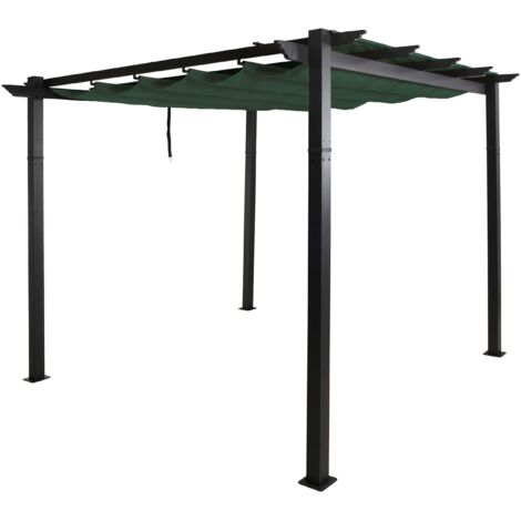 [JAMAIS UTILISÉ] Pergola en aluminium HHG-024, pavillon de jardin, structure stable de 8 cm, toit coulissant UV50+ 3x3m, vert