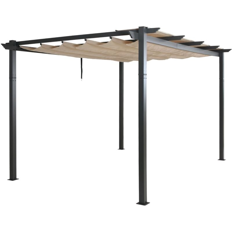 Jamais utilisé] Pergola en aluminium HHG 053, pavillon de jardin Pavillon de jardin, structure stable de 8cm toit coulissant UV50+ 3x4m, crème-beige