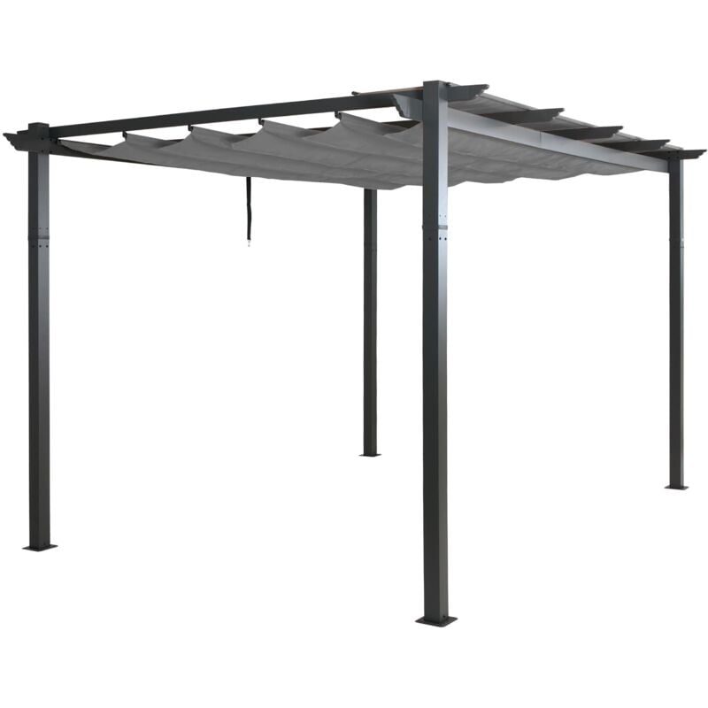 Jamais utilisé] Pergola en aluminium HHG 053, pavillon de jardin Pavillon de jardin, structure stable de 8cm toit coulissant UV50+ 3x4m, gris