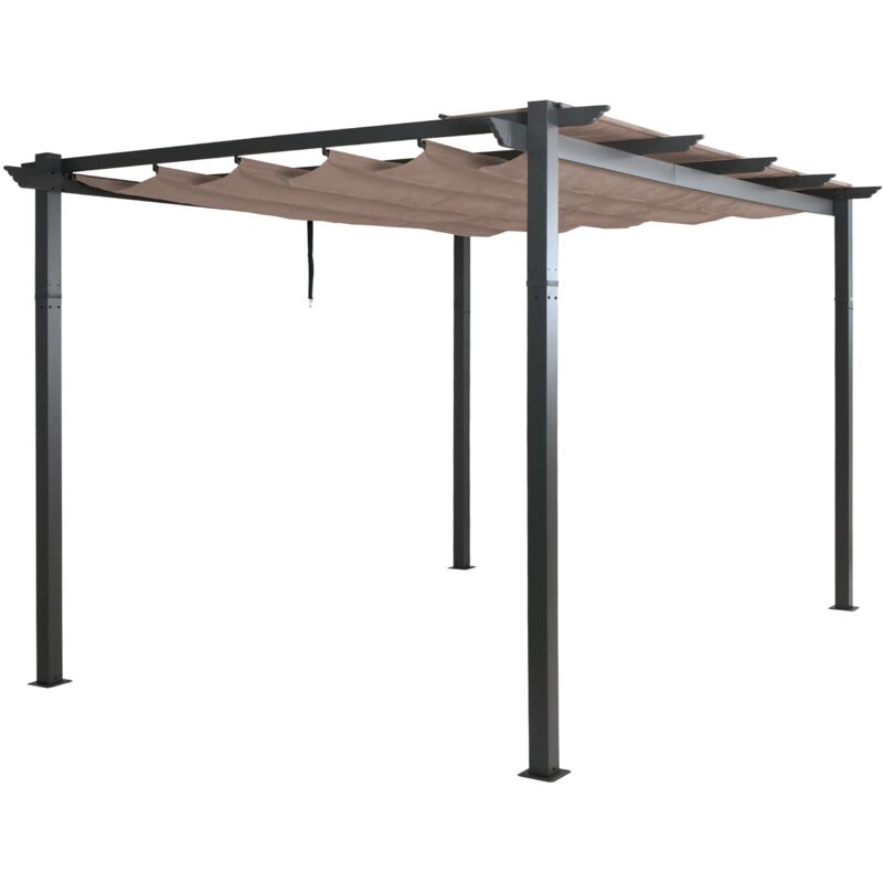 Jamais utilisé] Pergola en aluminium HHG 053, pavillon de jardin Pavillon de jardin, structure stable de 8cm toit coulissant UV50+ 3x4m, taupe