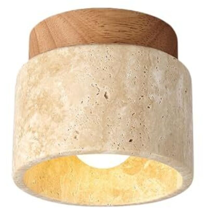 [JAMAIS UTILISÉ] Plafonnier en bois, marbre et pierre, style moderne du milieu du siècle, semi-encastré, petit plafonnier de couloir, style ferme