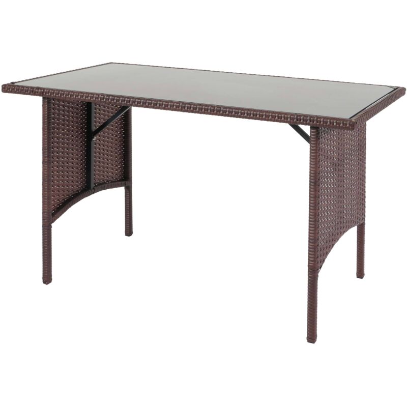 Jamais utilisé] Poly-Rattan Table de salle à manger HHG 794, Table de jardin, Gastronomie 112x60cm, brun