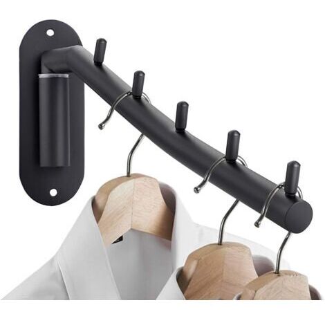 [JAMAIS UTILISÉ] Porte manteau,Cintre mural en acier inoxydable avec bras oscillant, organiseur de rangement robuste pour buanderie, chambre à coucher, séchoir à vêtements avec 5 crochets, noir