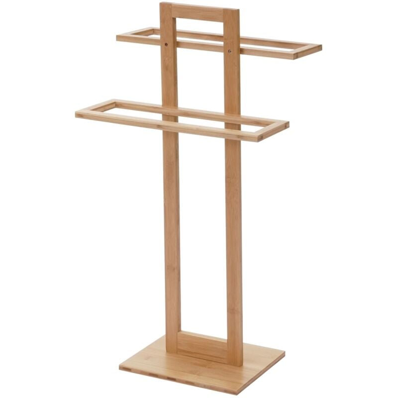 [JAMAIS UTILISÉ] Porte-serviettes HHG-623, salle de bain, sèche-serviette autonome, bambou 80x42x27cm