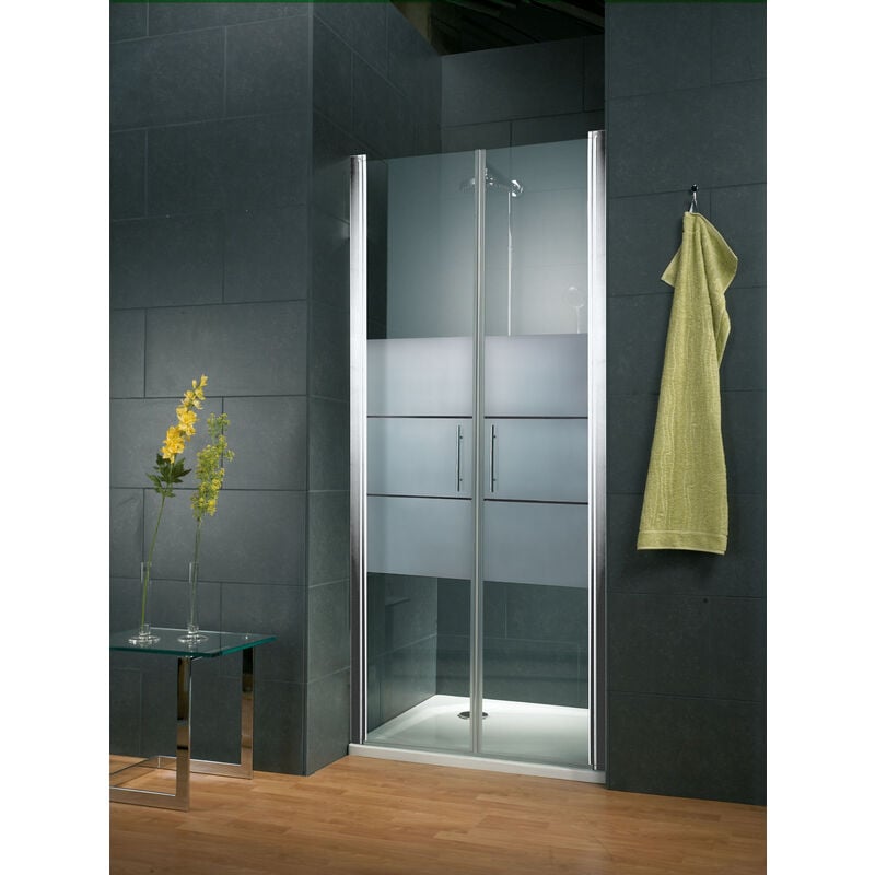 Jamais utilisé ] - Portes de douche battantes, verre 5 mm, anticalcaire, décor sablé dépoli light, profilé aspect chromé, Style Schulte 90 x 192 cm