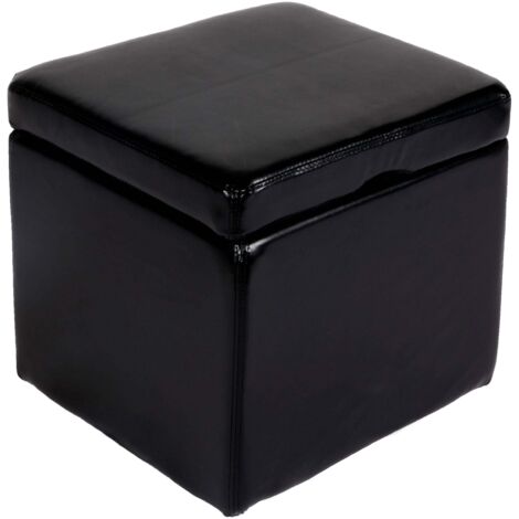 [JAMAIS UTILISÉ] Pouf tabouret cube-coffre Onex, cuir, 45x44x44cm, noir