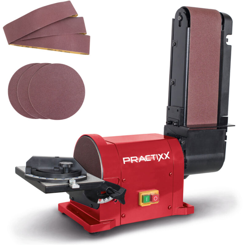 [JAMAIS UTILISÉ] Practixx Ponceuse à bande et à disque PX-BTS-450 – 230 - 240 V / 50 Hz – Puissance 450 W – Plateau de ponçage 150 mm – Vitesse bande