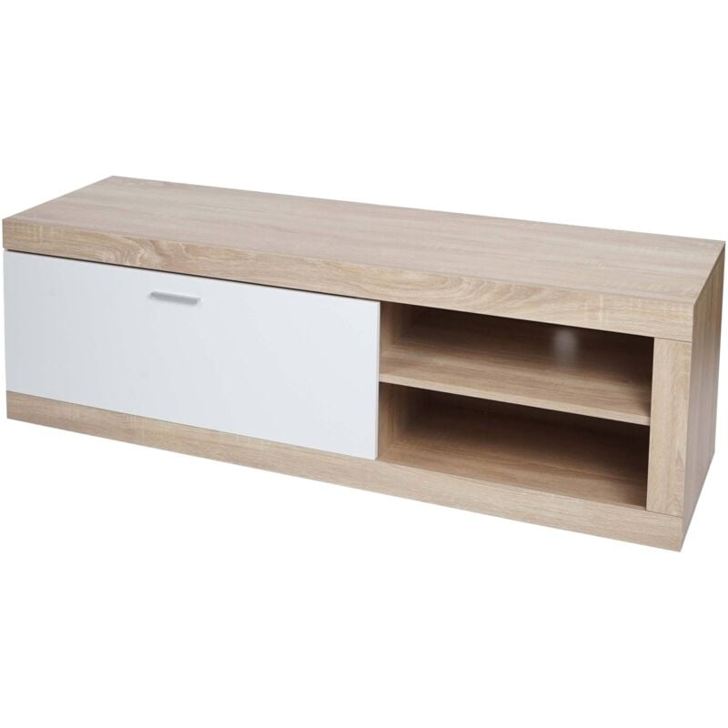 HHG - jamais utilisé] Meuble tv 489, Table de télévision Table basse Armoire tv Commode, bois 43x140x41cm Compartiment de rangement, aspect chêne,