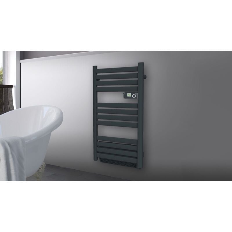 [JAMAIS UTILISE] Radiateur sèche-serviettes CARRERA - Lames plates 500W + Soufflerie 1000W - Gris anthracite