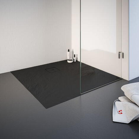 [JAMAIS UTILISÉ] Receveur de douche de plain-pied, décor effet Pierre anthracite, résine minérale, Schulte, carré 90 x 90 cm