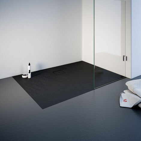 [JAMAIS UTILISÉ] Receveur de douche de plain-pied, décor effet Pierre anthracite, résine minérale, Schulte, rectangle 80 x 120 cm