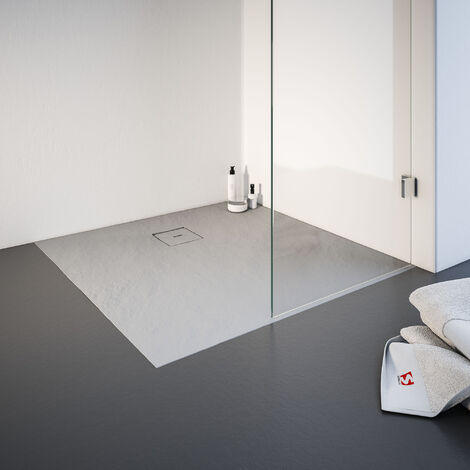 [JAMAIS UTILISÉ] Receveur de douche de plain-pied, décor effet Pierre gris, résine minérale, Schulte, carré 100 x 100 cm