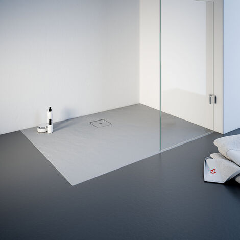 [JAMAIS UTILISÉ] Receveur de douche de plain-pied, décor effet Pierre gris, résine minérale, Schulte, rectangle 90 x 120 cm