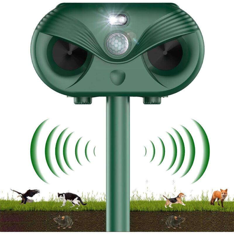 Aiperq - jamais utilisé] Répulsif Chat Ultrason, Repulsif Chat Solaire, 2024 Upgraded Répulsif Animaux à ultrasons avec détecteur de Mouvement, 4