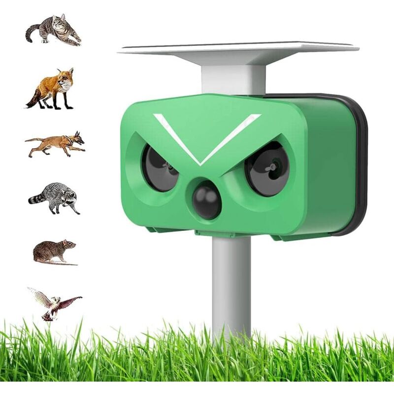 Aiperq - jamais utilisé] Répulsif pour chats, répulsif à ultrasons à énergie solaire IP66 étanche à fréquence réglable pour éloigner les animaux, 5