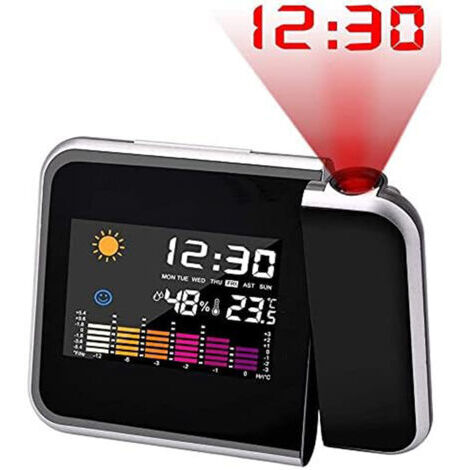 [JAMAIS UTILISÉ] Réveil à projection, calendrier à écran couleur, station météo personnelle pour chambre à coucher, projecteur à intensité variable, double alarme, affichage LCD, date, heure, températ