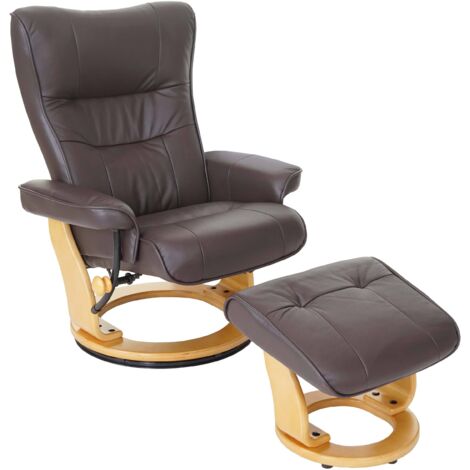 [JAMAIS UTILISÉ] Robas Lund fauteuil relax Montreal, fauteuil de télévision, tabouret, cuir, charge 130kg, marron, nature