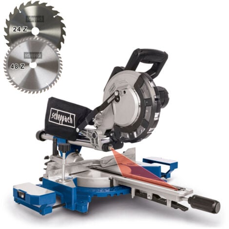 [JAMAIS UTILISÉ] Scheppach Scie à Onglet HM216 - 2000W - Lame Ø 216mm - Grande largeur de coupe 340mm - Laser - 2 lames, butées d'angle & rallonges latérales incluses