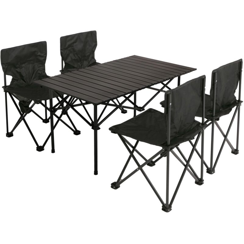 HHG - jamais utilisé] Set de camping 430, table 4x chaise pliante chaise de pêcheur pliable, métal, noir