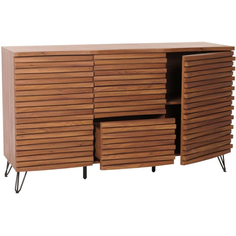 Jamais utilisé] Sideboard HHG 432, armoire commode Highboard, compartiments de rangement design 3D, mdf métal 85x142x44cm, aspect noyer