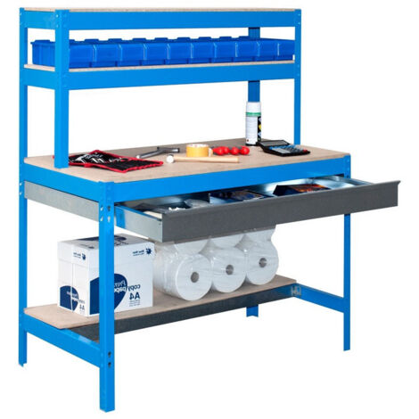 [JAMAIS UTILISÉ] Simon Rack - Kit Etabli avec tiroir 1440x1500x750mm - BT-1 BOX 1500 BLEU/BOIS