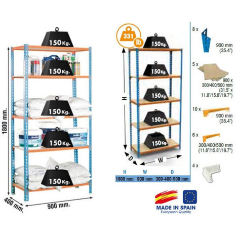[JAMAIS UTILISÉ] SimonRack - Etagère de rangement 1800x900x400mm Bleu orange bois Charge 150Kg -  Maderclick 5/400