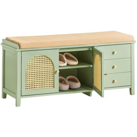 [JAMAIS UTILISE] SoBuy SoBuy® FSR129-GR Meuble à chaussures, Meuble à chaussures, Meuble bas d'entrée, Meuble de rangement, Meuble de rangement avec 3 tiroirs, 1 coussin rembourré et 2 portes