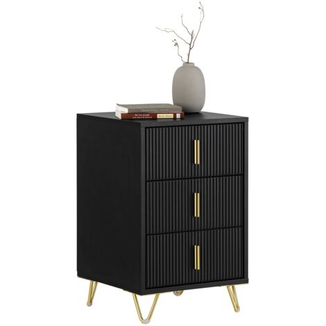 [JAMAIS UTILISE] SoBuy SoBuy Sideboard - Table de nuit avec 3 tiroirs coulissants - Max. 33KG - 40 x 40 x 63 cm - Noir/Doré