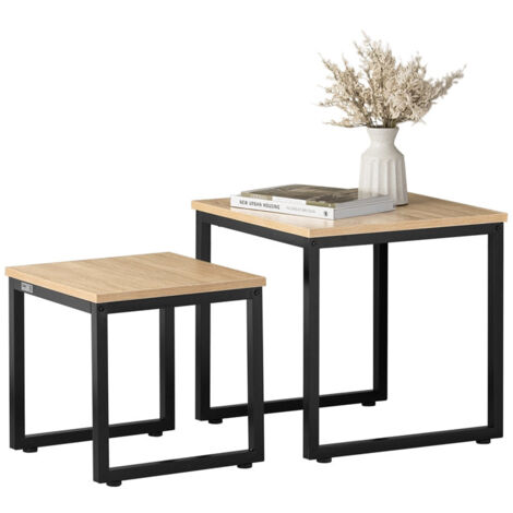 [JAMAIS UTILISE] SoBuy SoBuy Tables d'appoint - Lot de 2 tables basses - Max. 20KG - 50 x 50 x 50 cm - Couleur bois