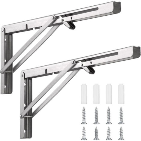 [JAMAIS UTILISÉ] Support Console Pliable en Acier Inoxydable 400 mm, Équerre Pliante pour Étagère Murale - Charge Maximale 150kg, Supports d'Étagères Pliants (2Pcs) -