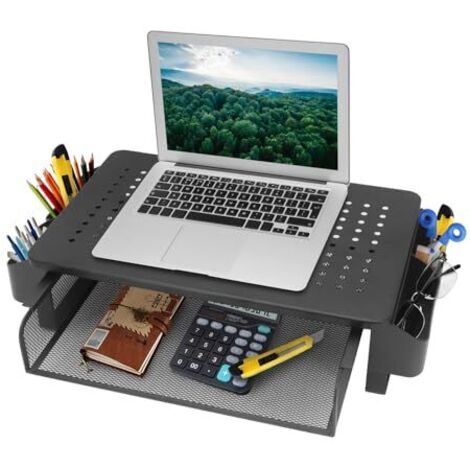 [JAMAIS UTILISÉ] Support d'écran réglable avec tiroirs et paniers, gestionnaire de bureau pour ordinateurs de bureau, ordinateurs portables, iMac, PC, imprimantes, support d'écran pour la maison et le