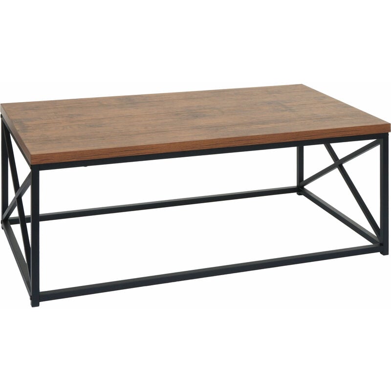 HHG - jamais utilisé] Table basse 125, Table de salon Table d'appoint Table de salon, métal structure 3D 44x110x60cm, aspect chêne sauvage