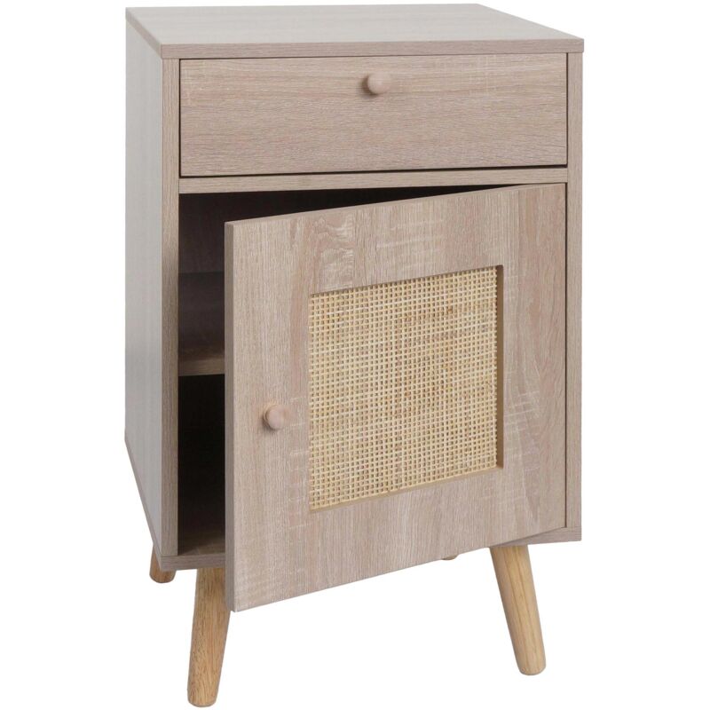 Jamais utilisé] Table d'appoint HHG 206, table basse table de chevet table de salon, compartiments de rangement tiroir, Kubu rotin bois mélamine,